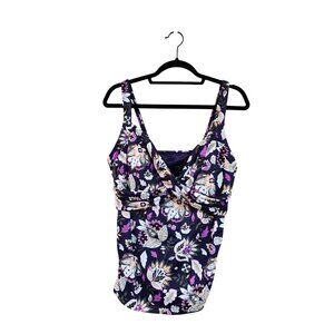 Lands End Womens Floral Tankini Swimsuit Top Size 14